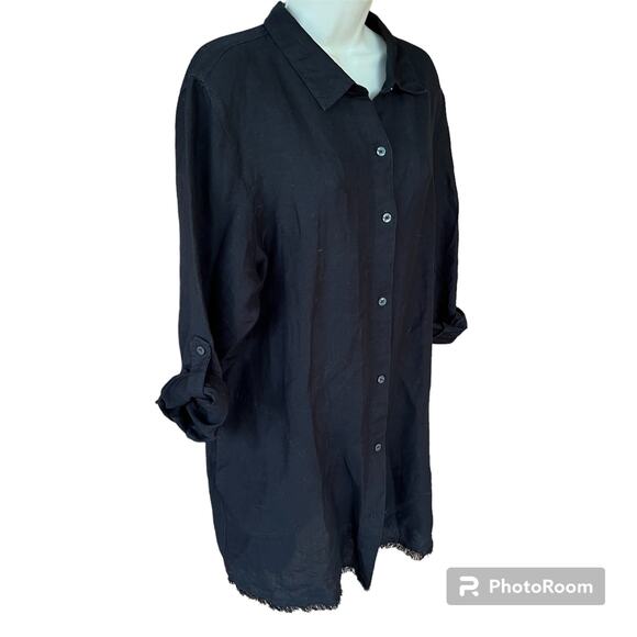 Tommy Bahama St. Lucia Linen Blend Boyfriend Shirt Black Swim Cover Up Women's L - Picture 4 of 12